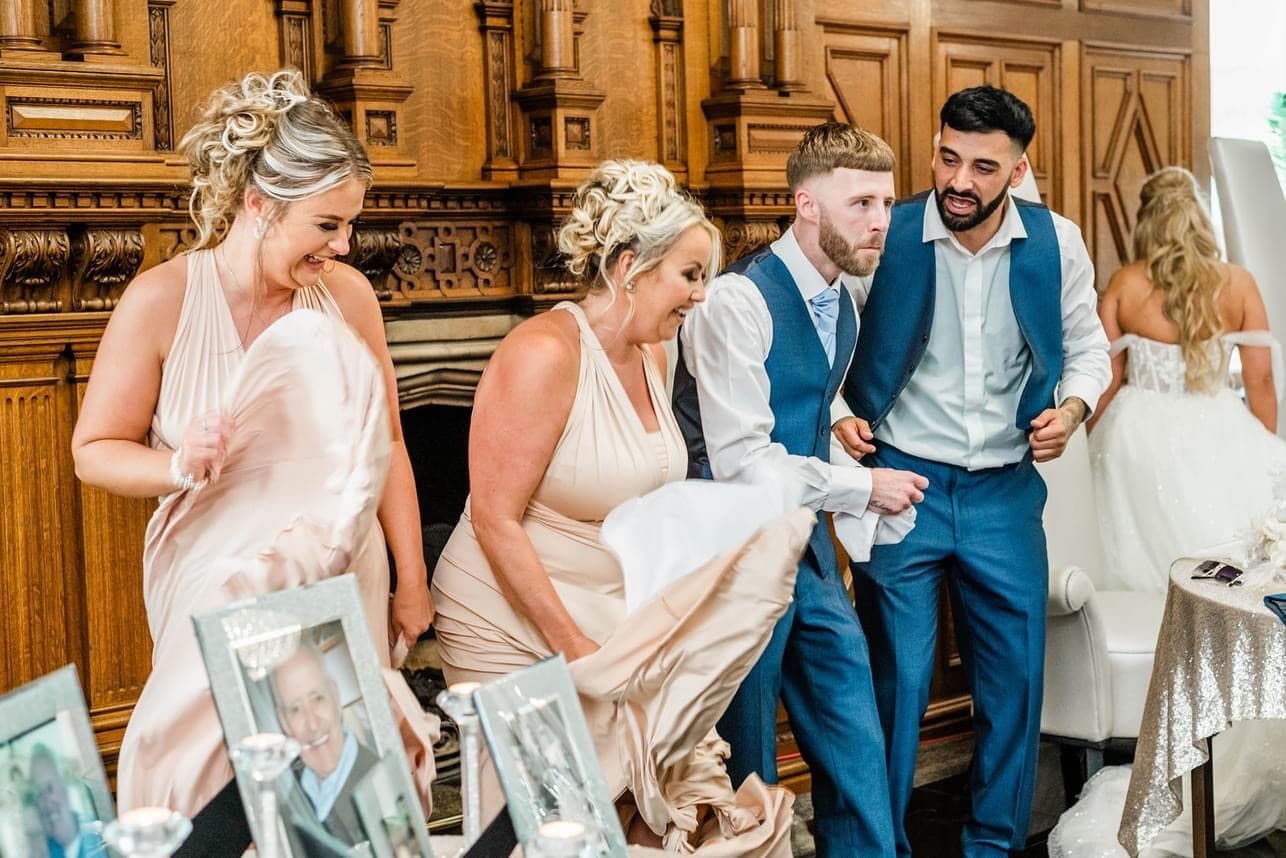 Wedding guests singing and dancing